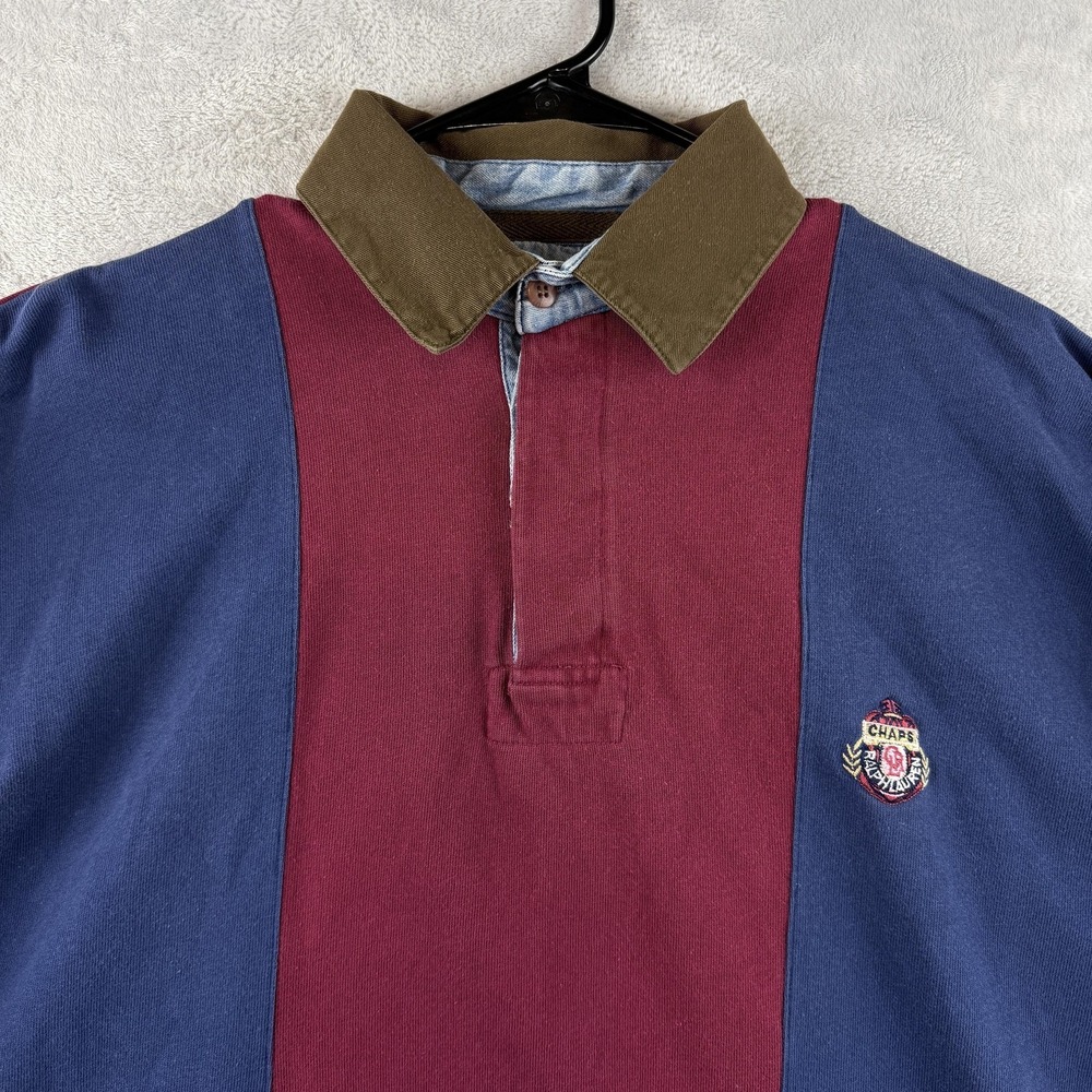 Vintage Chaps Ralph Lauren Rugby Polo Shirt Mens XL Colorblock Long Sleeve - Picture 3 of 9